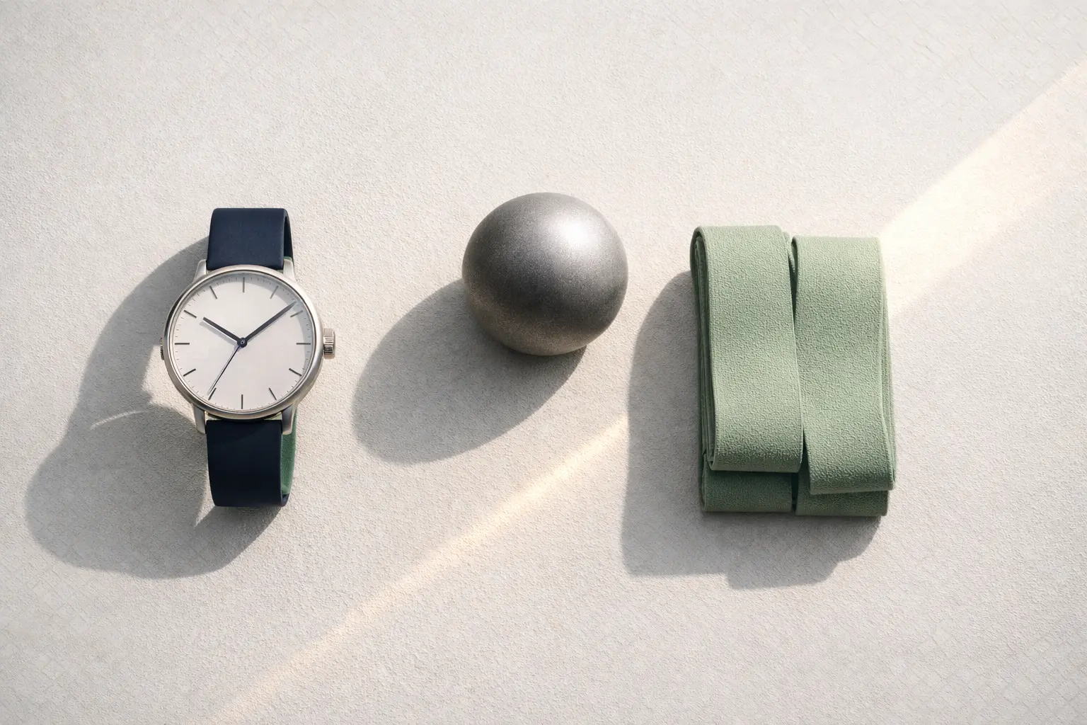 Objets minimalistes illustrant la vitalité et l’équilibre hormonal sans clichés médicaux