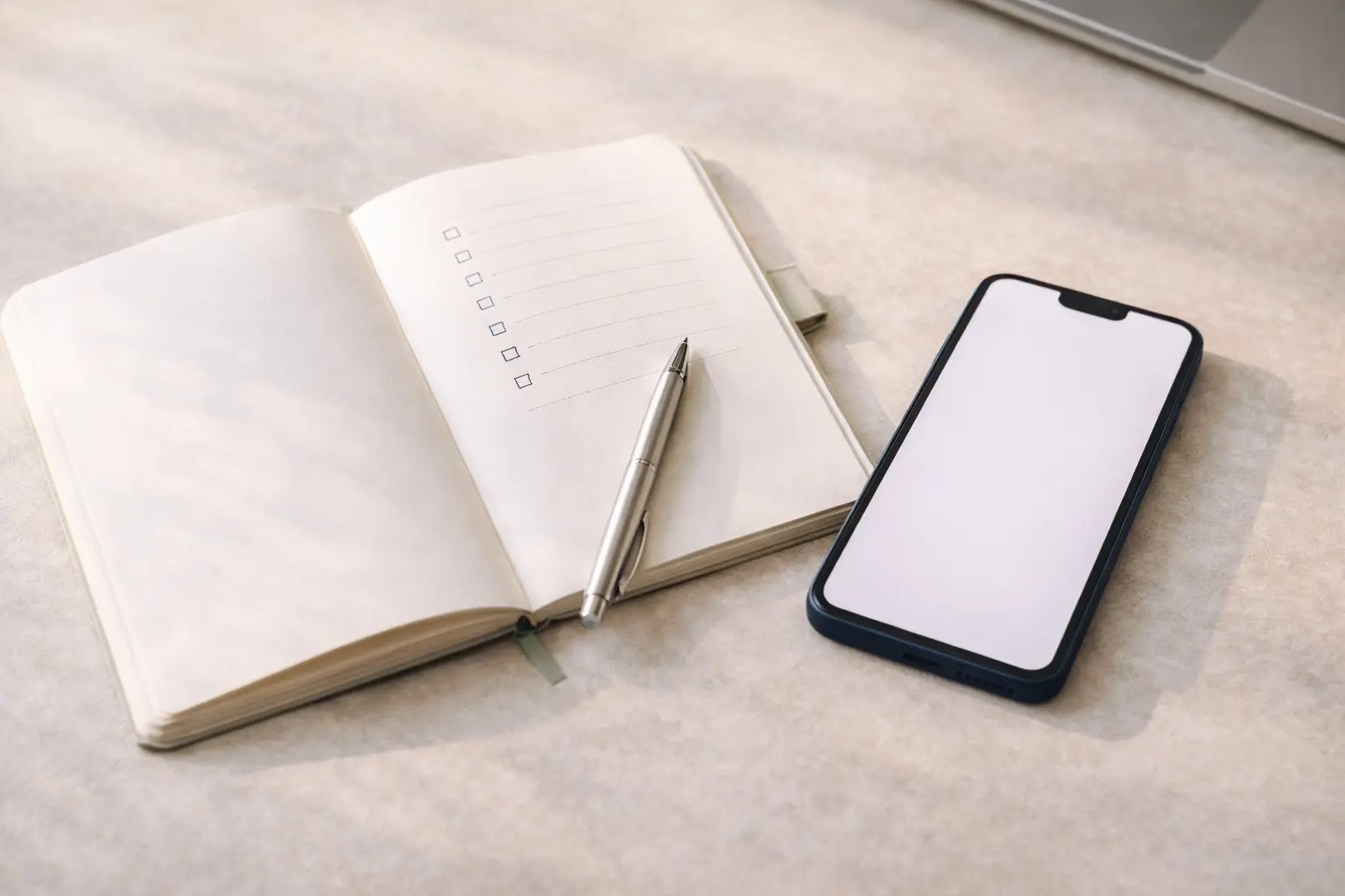 Carnet de notes et smartphone illustrant l'inscription à une newsletter sur la santé et la médecine de la longévité