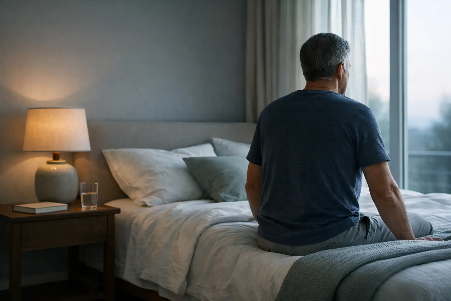 Guide sommeil et récupération illustré par une scène éditoriale premium dans une chambre calme baignée de lumière du matin